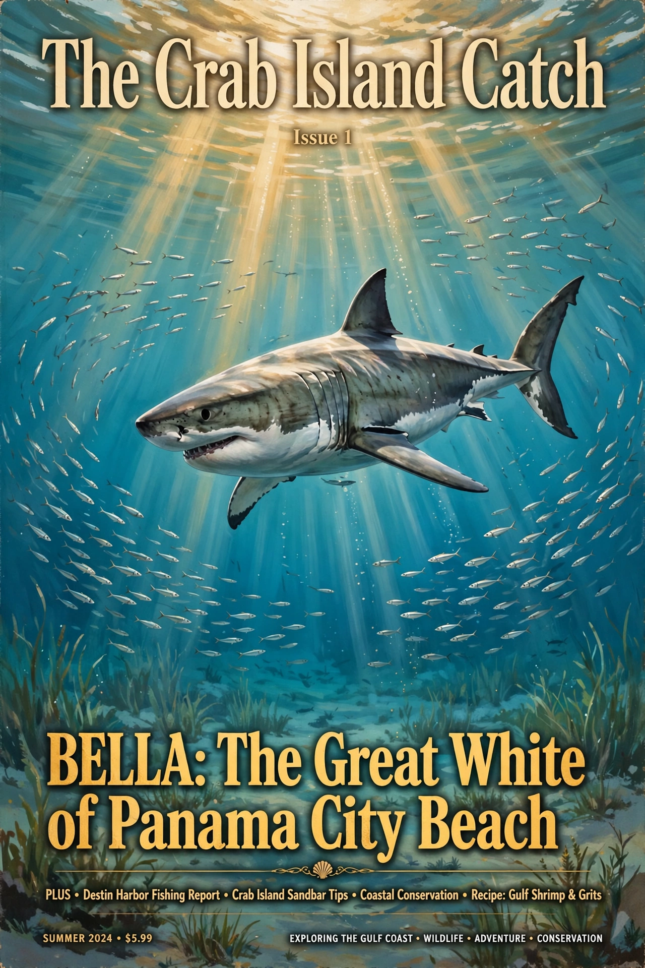 Work-in-progress cover painting of Bella the shark